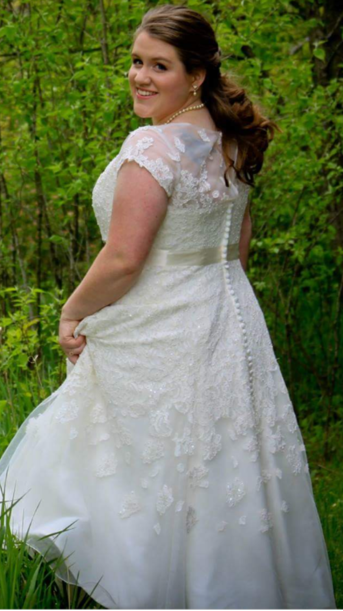 oleg cassini tea length wedding dress with lace