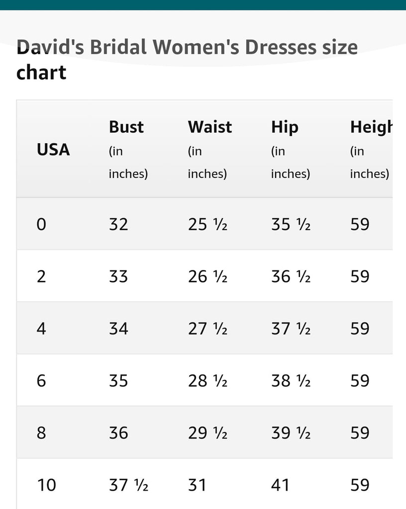 Davids Bridal Dress Size Chart