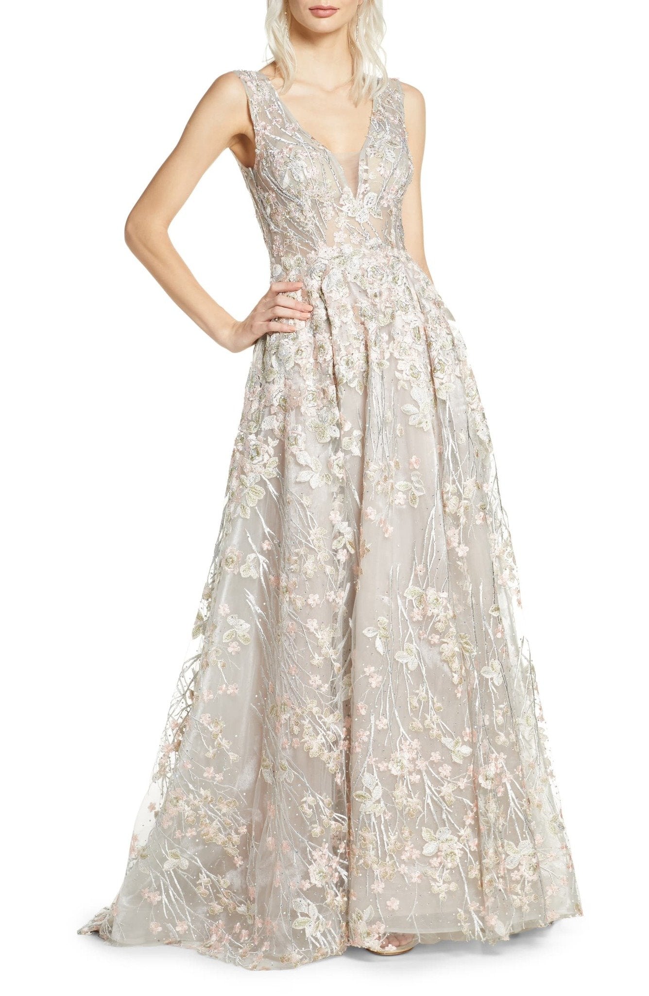 Mac Duggal 'Floral Embroidered V-Neck Gown 20131D' – Nearly Newlywed