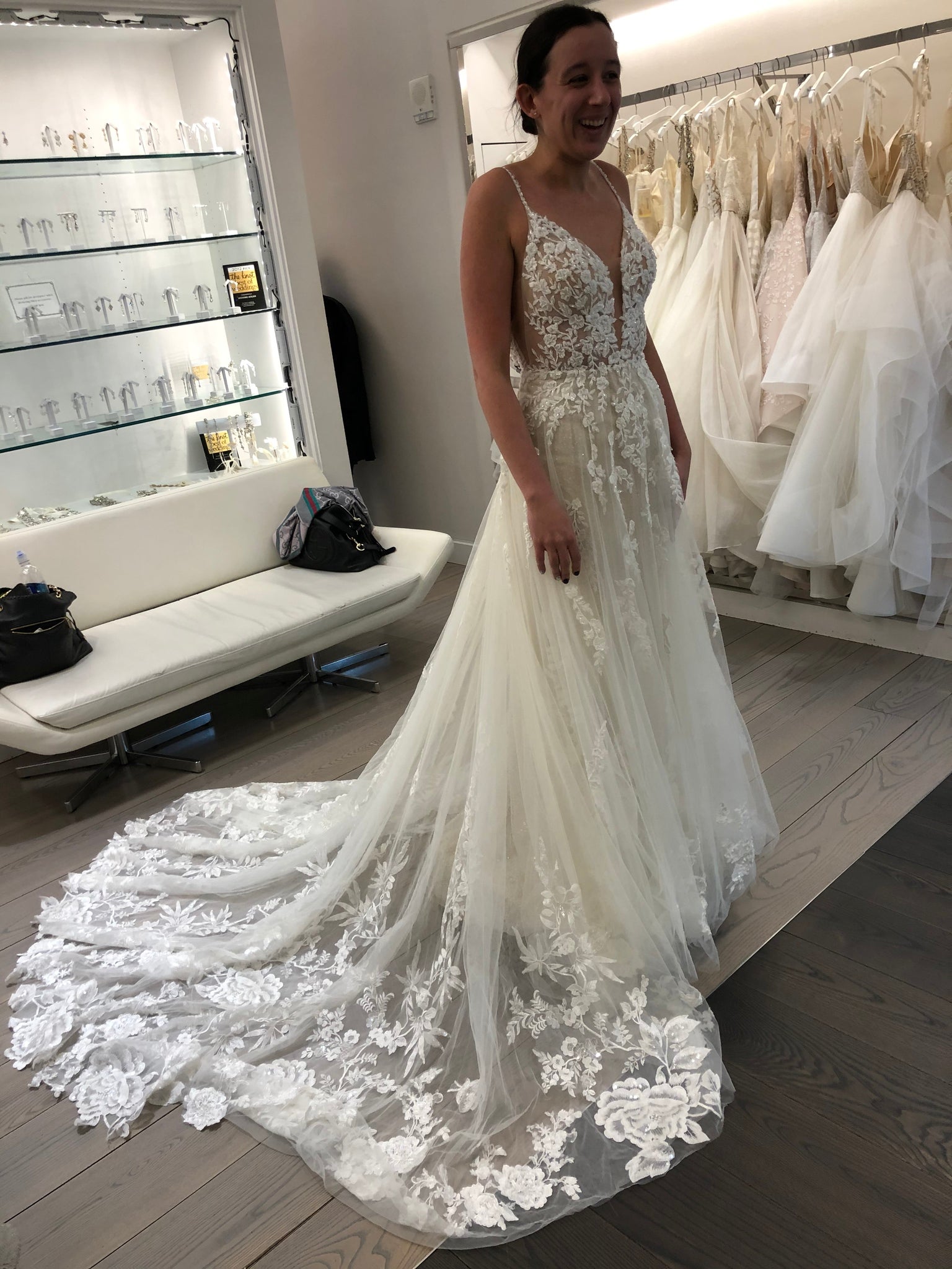 Shimmering Lace Wedding Dress with Strappy Back - Martina Liana