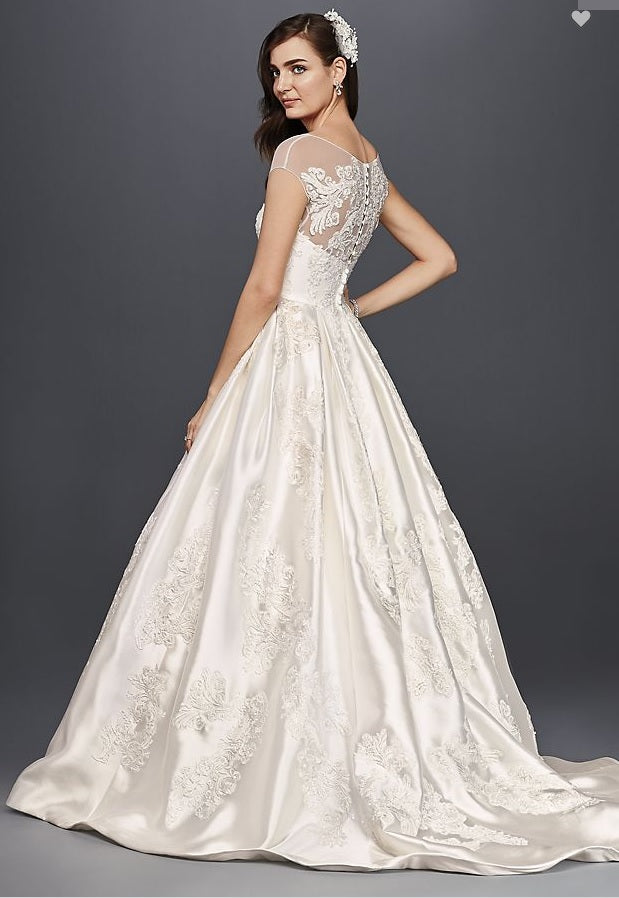 Oleg Cassini Illusion Cap Sleeve Size 8 New Wedding Dress Nearly Newlywed 8398