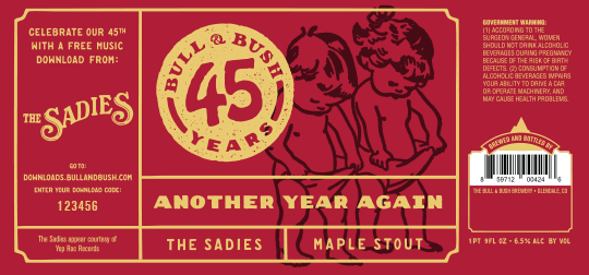 Image of the beer label for 45th Anniversary Another Year Again, by Bull & Bush Brewery of Glendale, CO