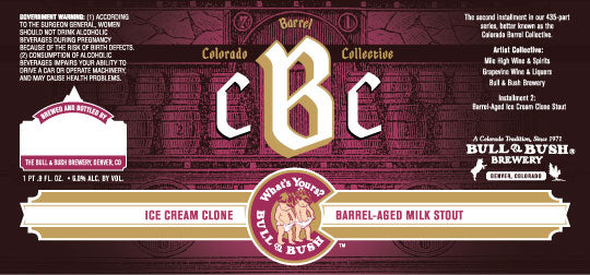 Image of the beer label for Colorado Barrel Collective Edition Two - Ice Cream Clone Barrel Aged Milk Stout, by Bull & Bush Brewery of Glendale, CO
