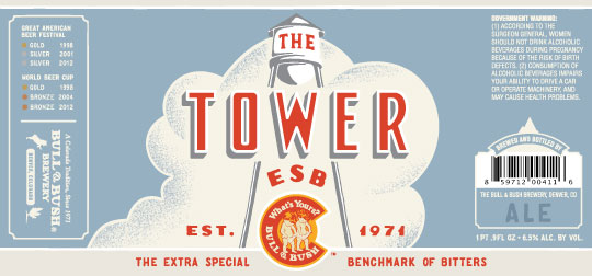 Image of beer label for The Tower E.S.B., by Bull & Bush Brewery of Glendale, CO