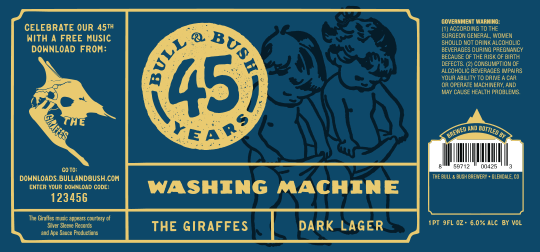 Image of the beer label for 45th Anniversary Washing Machine, by Bull & Bush Brewery of Glendale, CO