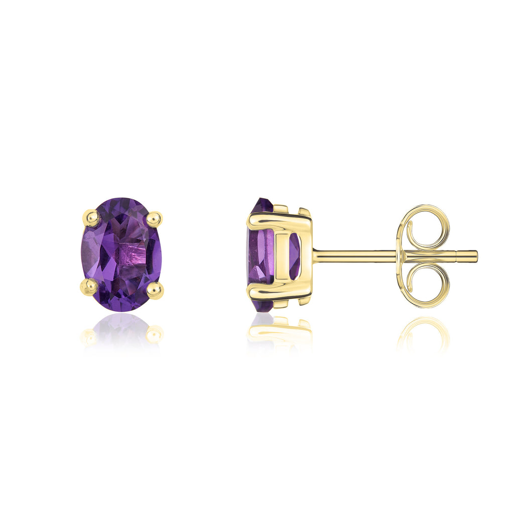 9CT Yellow Gold Oval Shaped Amethyst Claw Hook Drop Earrings 7x5mm –  Herbert Marx