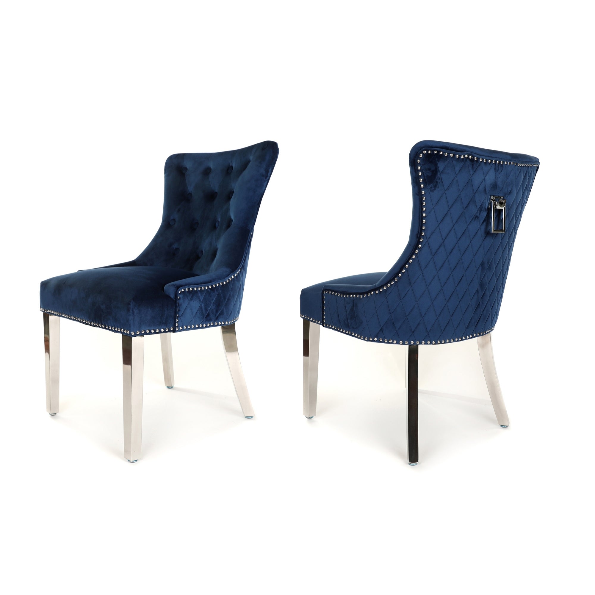 blue velvet dining chairs with knocker