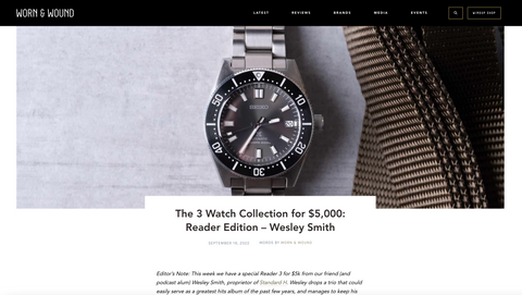 Worn & Wound 3-Watch Collection from STANDARD H Founder Owner Wesley Smith