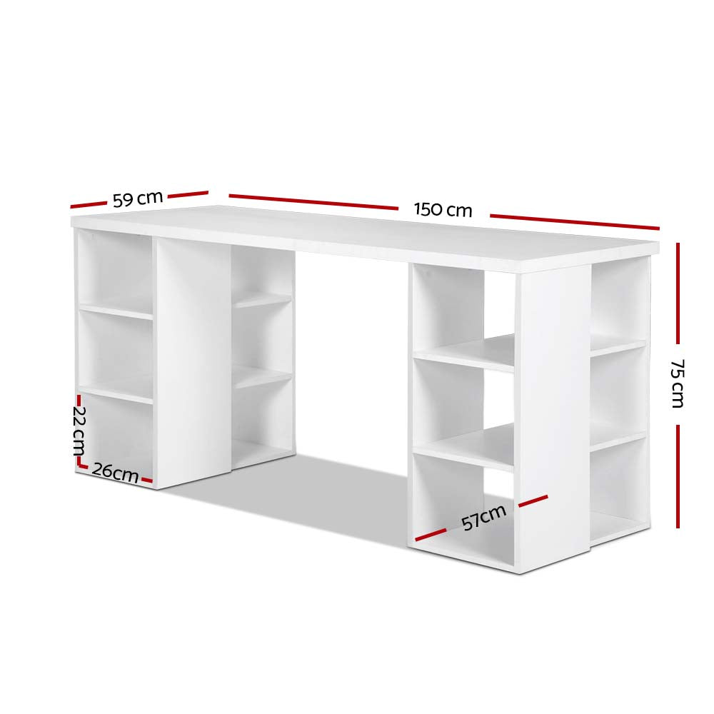 white desk and bookshelf