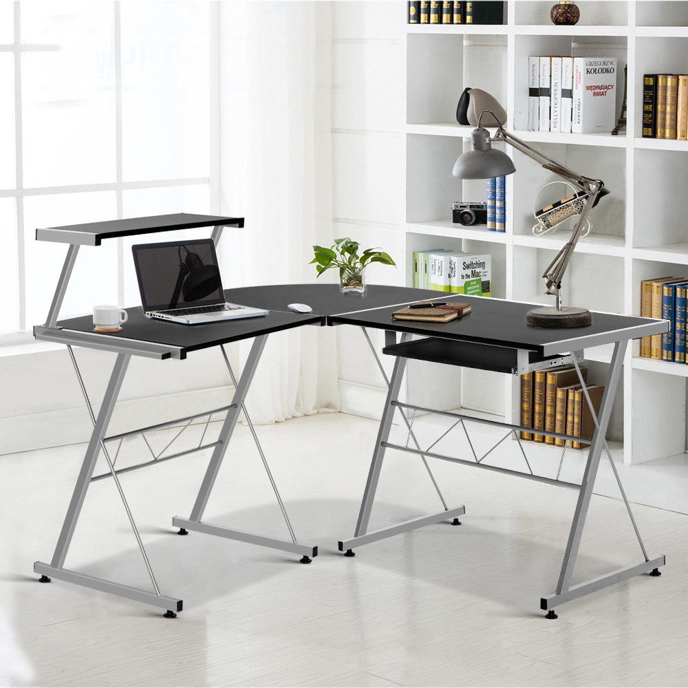 Artiss Corner Metal Pull Out Table Desk Black Decorly