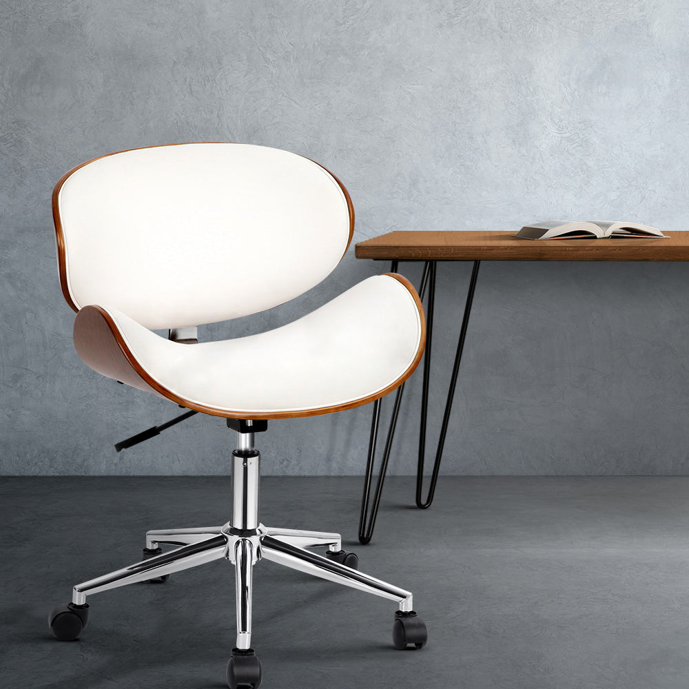 white desk chair with wooden legs