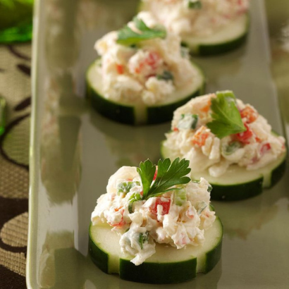crab salad on cucumber rounds