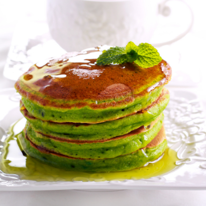 Green pancakes made with matcha green tea