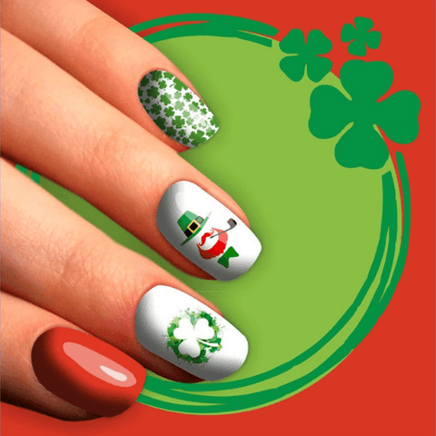 leprechauns and green clovers nail stickers