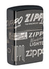 Rückansicht Zippo Feuerzeug Black Ice mit verschiedenen Zippo Logos 3/4 Winkel