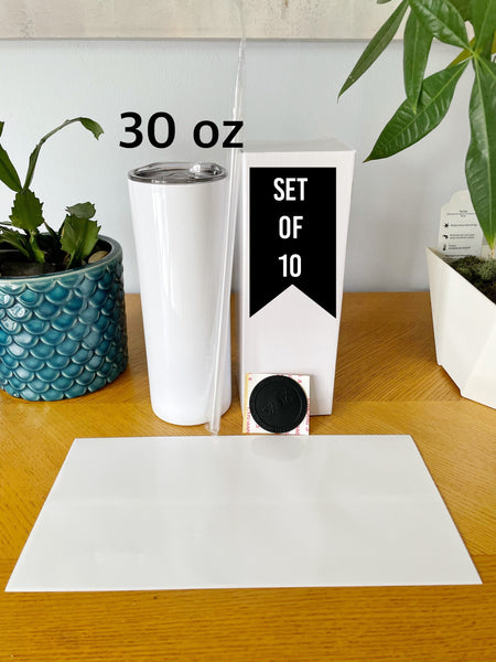 20oz or 30oz Straight Matte White Sublimation Skinny Tumbler