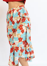 Load image into Gallery viewer, Vintage Red &amp; Blue Floral Skirt (XS-M)