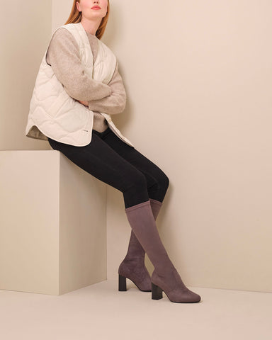 Harper Knee High Boots in Grey Suedette 