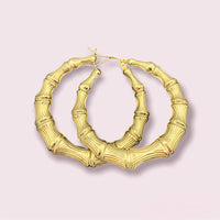 1.97” 10k Yellow Gold Bamboo Hoop Earrings