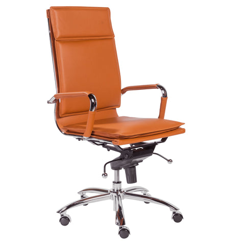 cognac brown leather desk chair with arms and wheels
