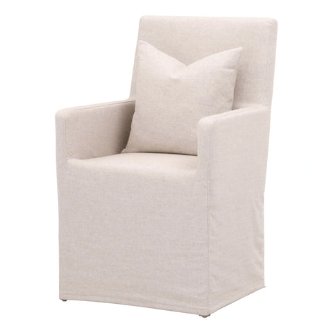 off white linen slipcovered dining chair