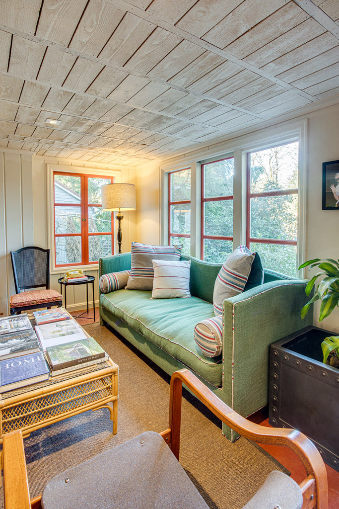 white wood ceilings brighten up Portland basement of Peter saplings designer home