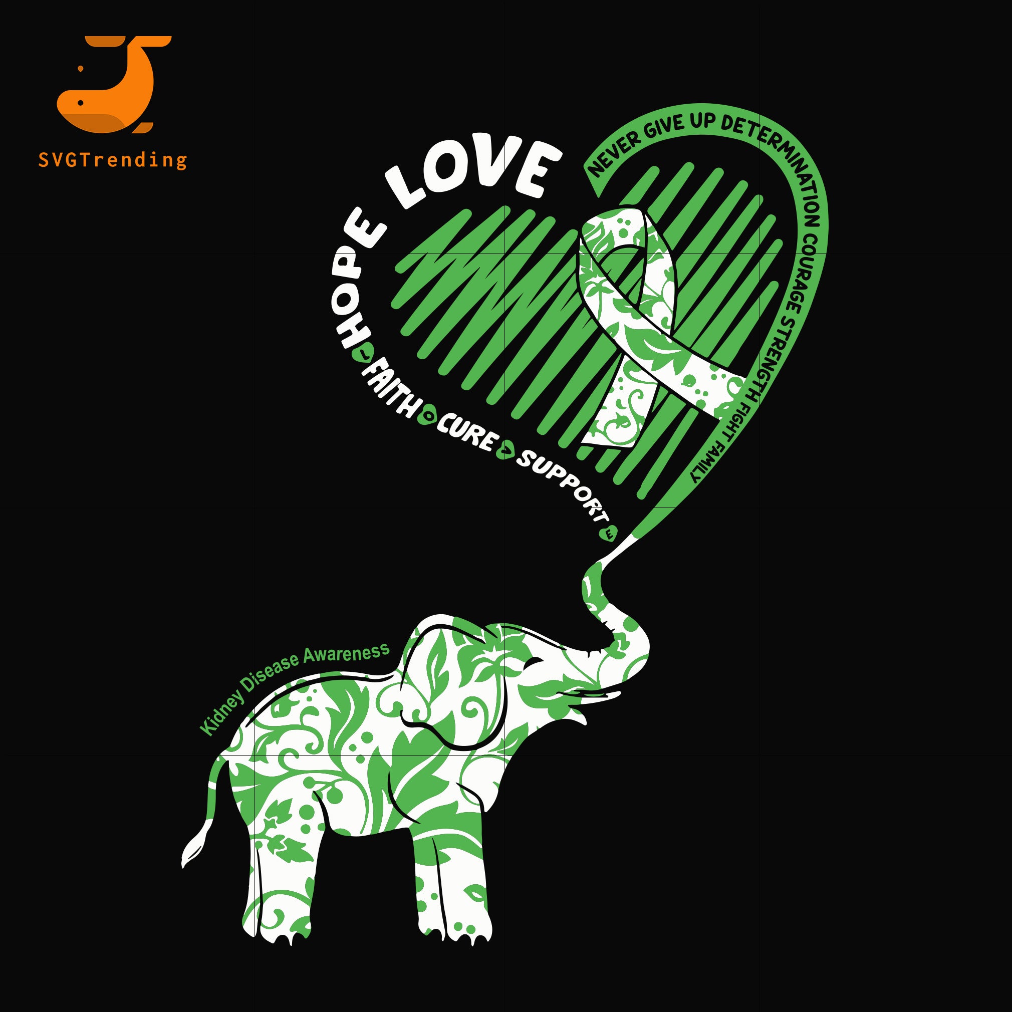 Cute Elephant With Heart Kidney Disease Awareness Svg Png Dxf Eps D Svgtrending