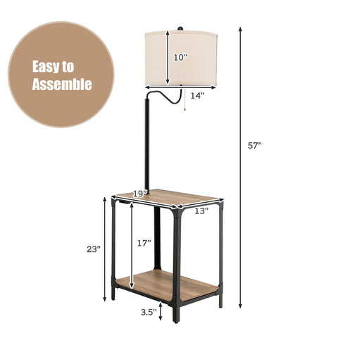 360° Floor Lamp with USB Charging Ports and End Table