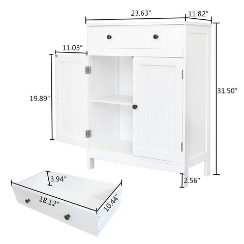 Elegant White Wooden Floor Cabinet - Versatile Freestanding Storage Solution