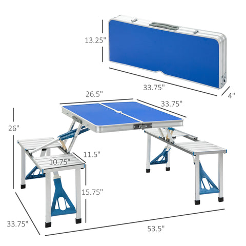 Outdoor Folding Aluminum Picnic Table with 4 Seats and Portable Case