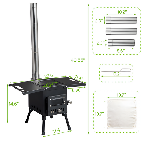 Outdoor Portable Wood Burning Stove Adjustable Air Vent with Pipes for Vented Tent Cooking