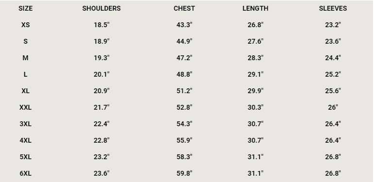 denim jacket size chart