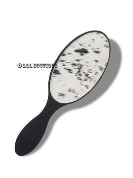 Peonie Cowhide Hair Brush in Black & White