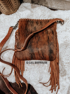 Cowhide Fringe Concealed Carry Crossbody in Brown