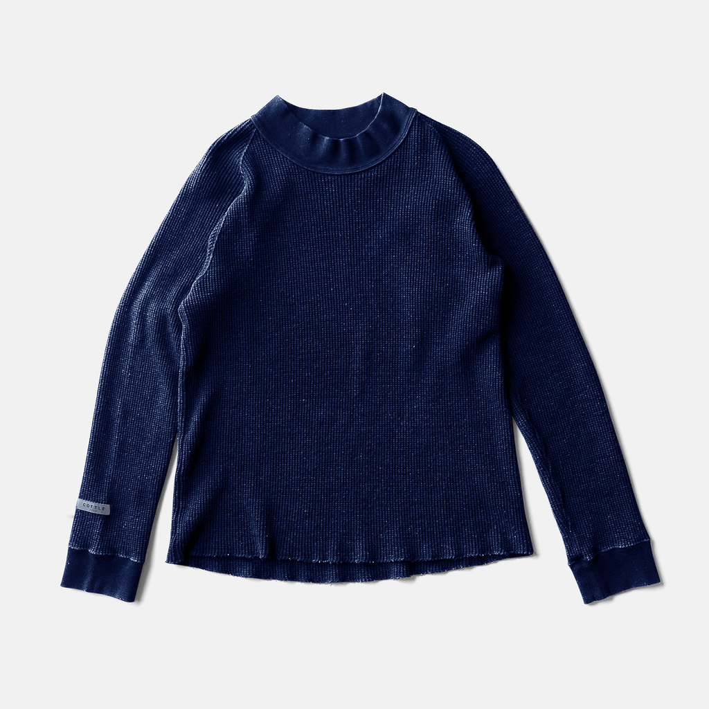 SILK NOEL ORGANIC WAFFLE LONG SLEEVEーAUTHENTIC INDIGO – COTTLE