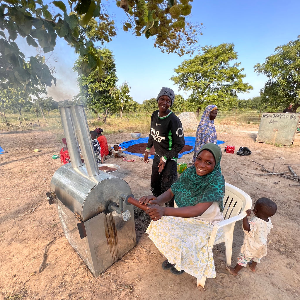 Woman sitting at new shea roaster