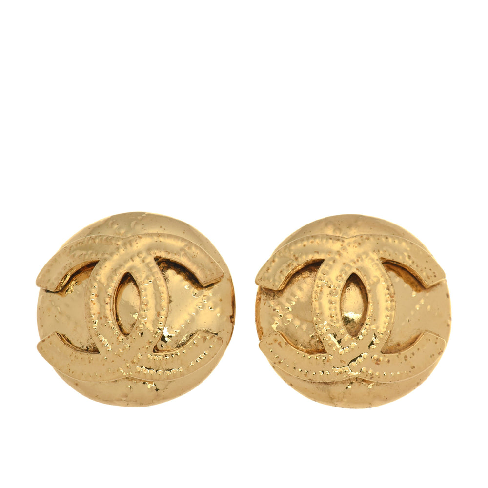CC Logo Round Clip-on Earrings | Used & Preloved Chanel Earrings | LXR USA  | Gold | Gold Plated Metal