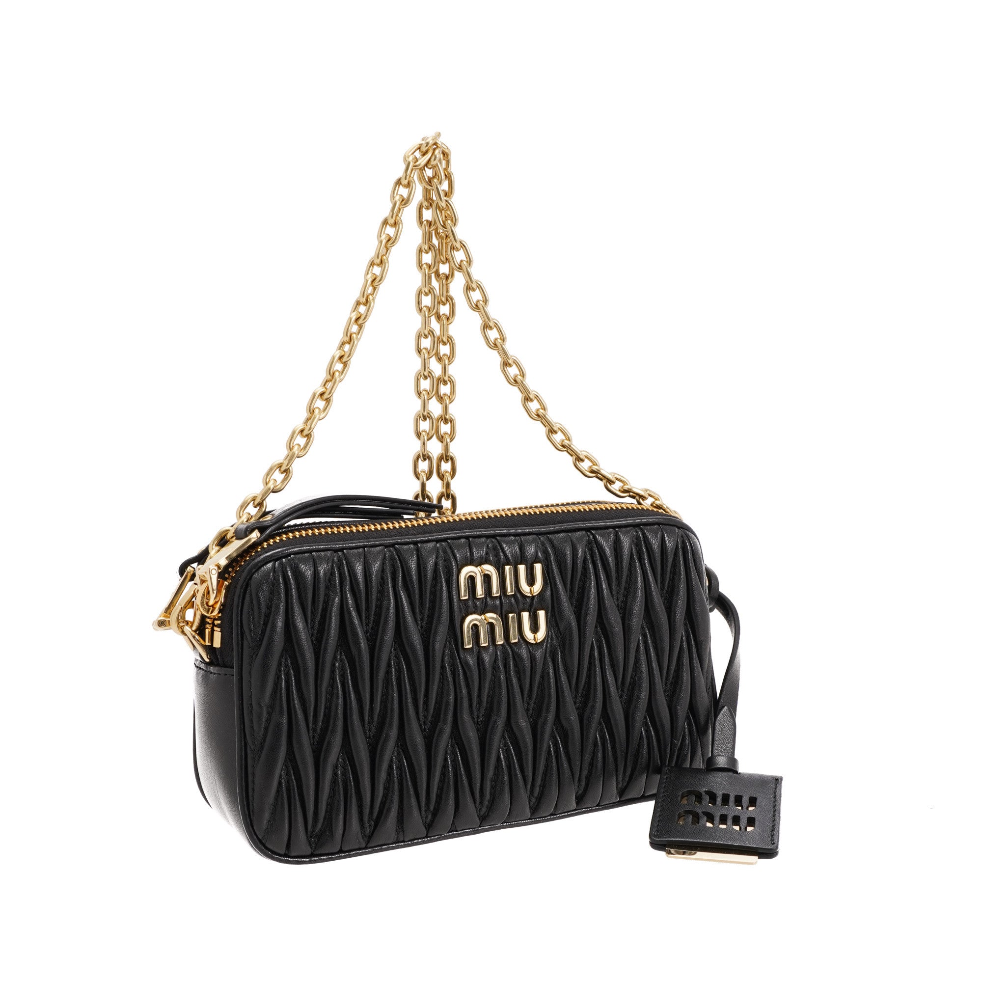 Matelasse Mini Chain Shoulder Bag, Used & Preloved Miu Miu Shoulder Bag, LXR USA, Black