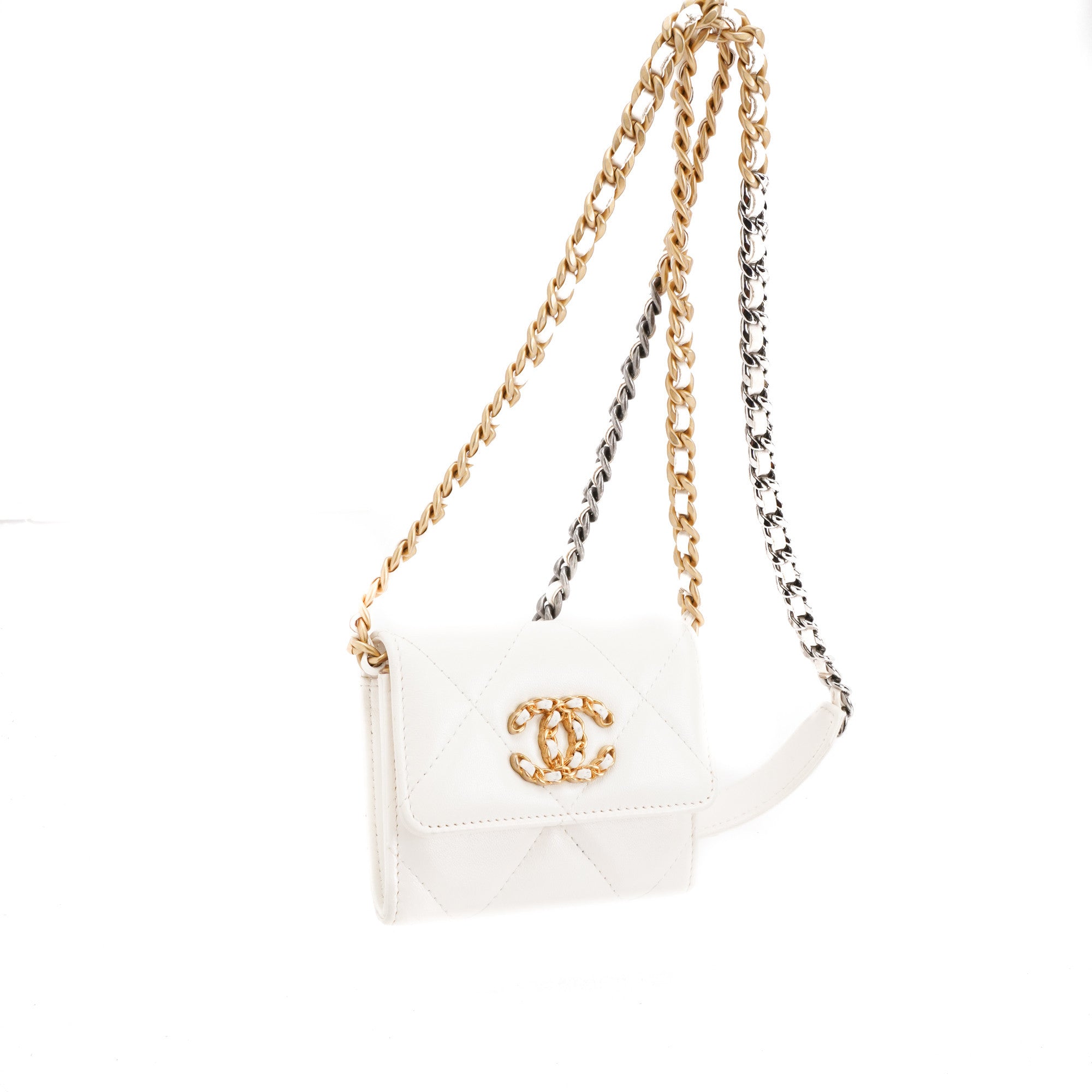 Chanel 19 Coin Purse Flap, Used & Preloved Chanel Crossbody Bag, LXR USA, White