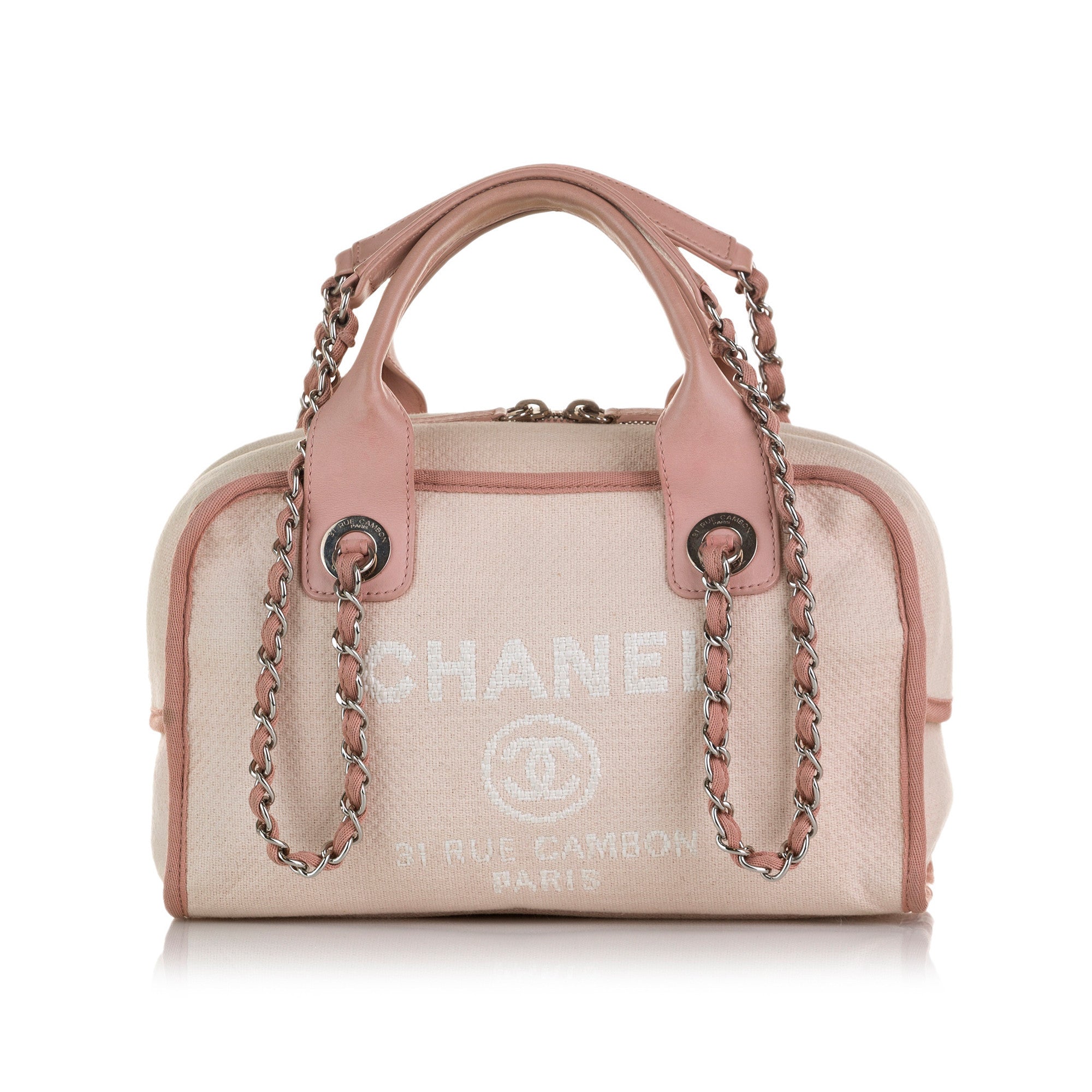 Bowling bag leather handbag Chanel Pink in Leather  25525566