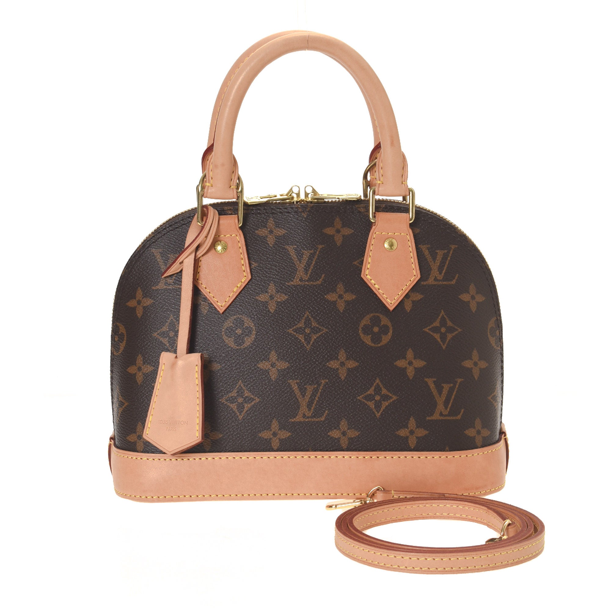 LOUIS VUITTON Studded Alma BB Monogram Macassar Canvas Crossbody Bag Brown