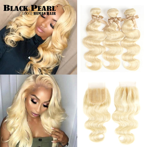 Black Pearl Brazilian Body Wave Hair 613 Honey Blonde Bundles 1