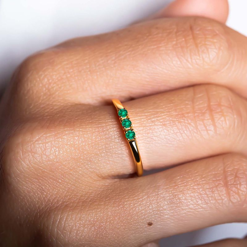 Three Emerald Yellow Gold Ring