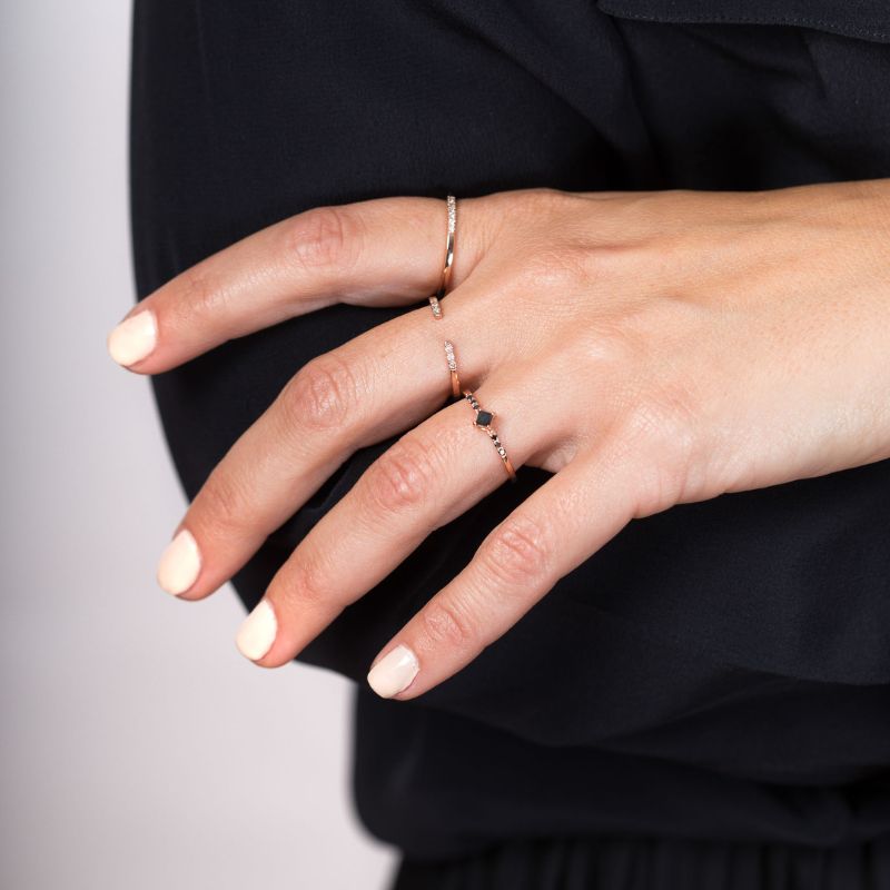 Trio Bague Argent Rose Diamant Blanc Noir