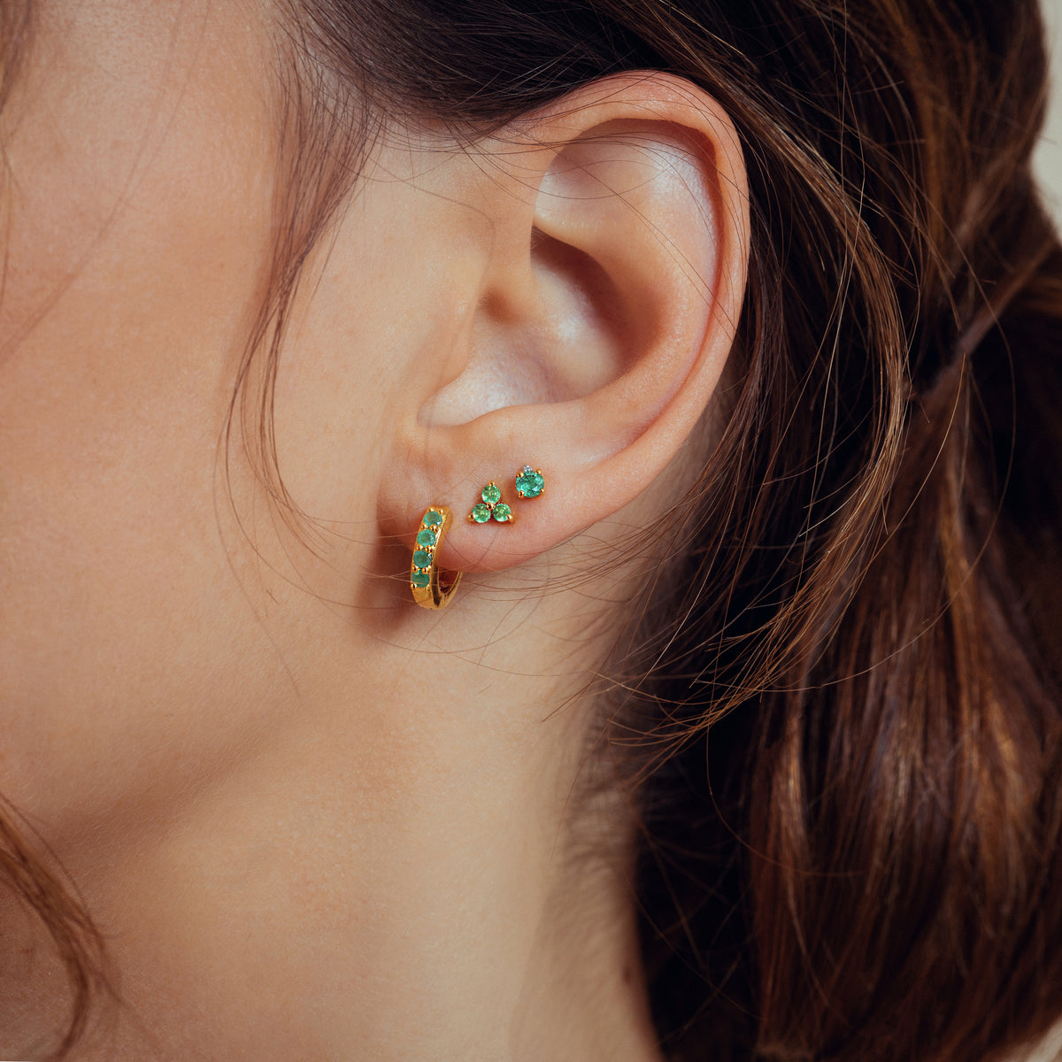earrings and hoops in 18K Gold Vermeil set with emeralds