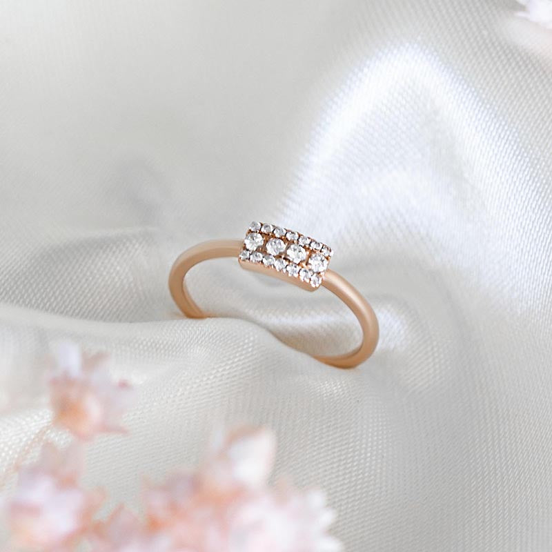 Bague de mariage rectangulaire Sapna XL en diamant et or rose