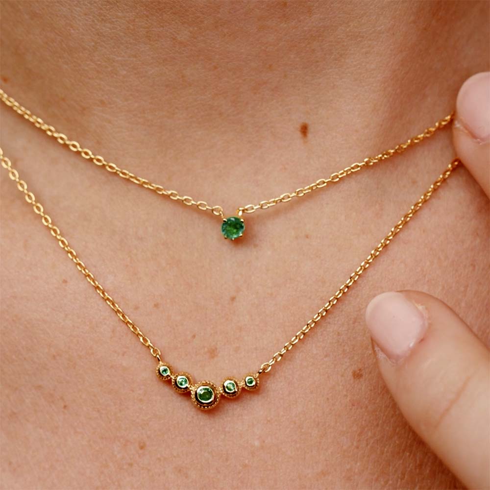 devi and nadi necklace in gold vermeil and emeralds