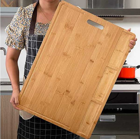 Large Bamboo Wood Chopping Board with 4 BPA Free Plastic Drawers Cutting  Boards