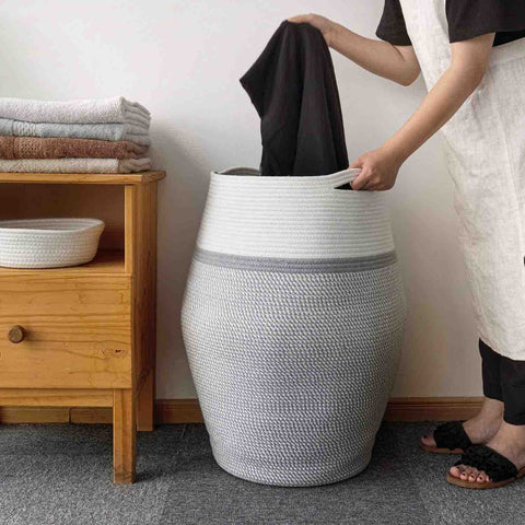 grey woven cotton hamper laundry storage basket