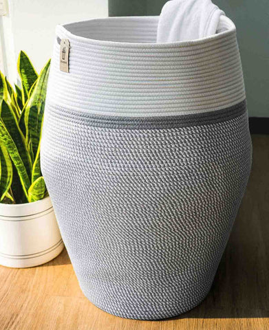 grey woven cotton rope hamper laundry basket